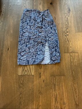 Madewell Blue Paisley Wrap Midi Skirt